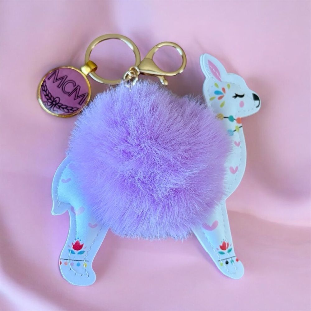 Upcycled MCM Monogram Canvas Pink/Purple Llama Bag Charm/Key Chain.